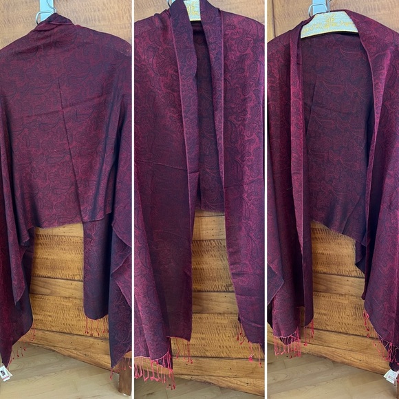 🇳🇵NEW Jacquard Paisley Maroon/Black Scarf | Fair Trade Nepal | Silk & Viscose - Picture 11 of 17